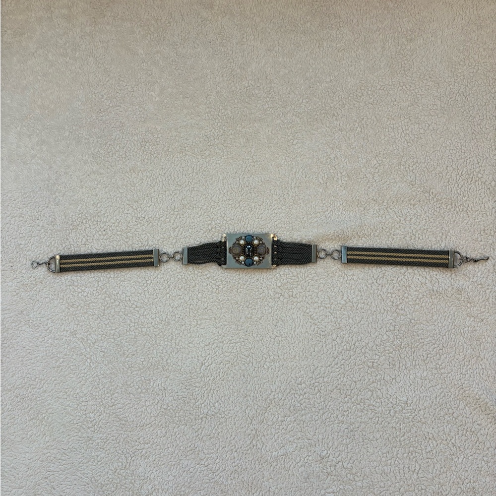 Grey & tan statement chain belt with gem detail